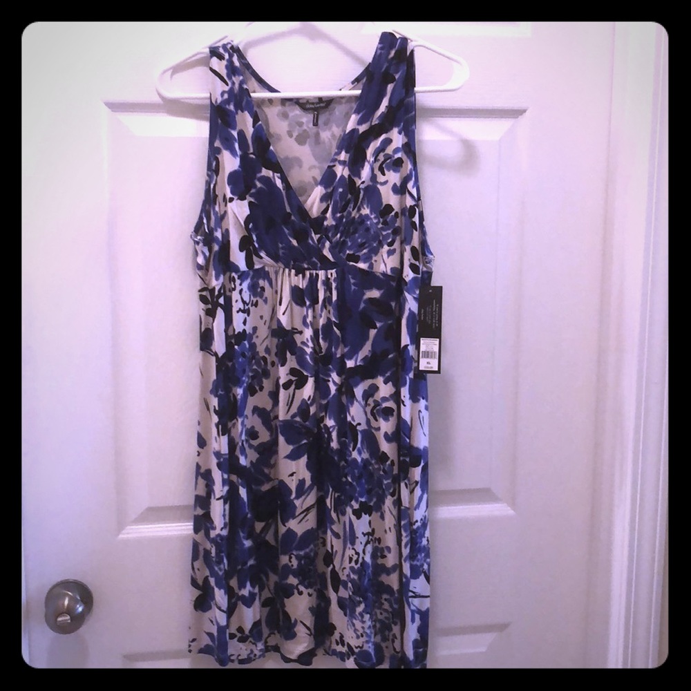 Daisy Fuentes Blue and Tan Sleeveless Dress NWT